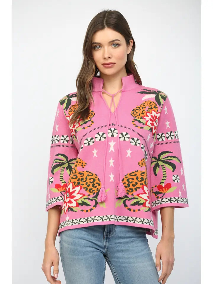 Fate Women's Pink Front Neck Tie Sweater