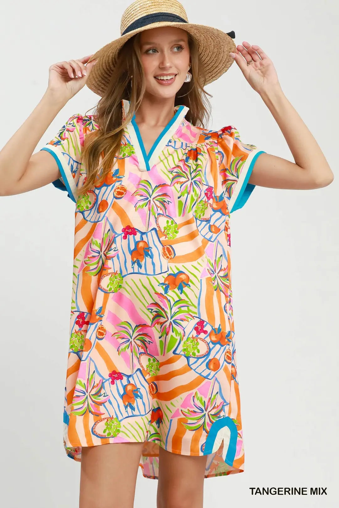 Umgee Women's Tropical Print Shift Dress - Tangerine