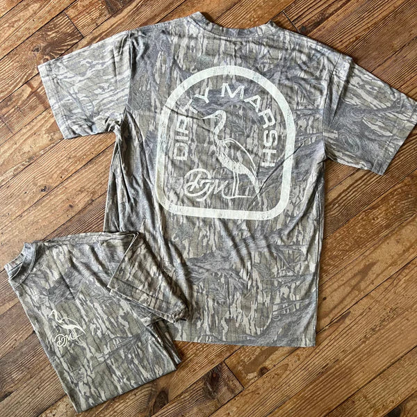 Dirty Marsh Outfitters Men's Backshore Logo Tee - Washed Out Mossy Oak Treestand Camo