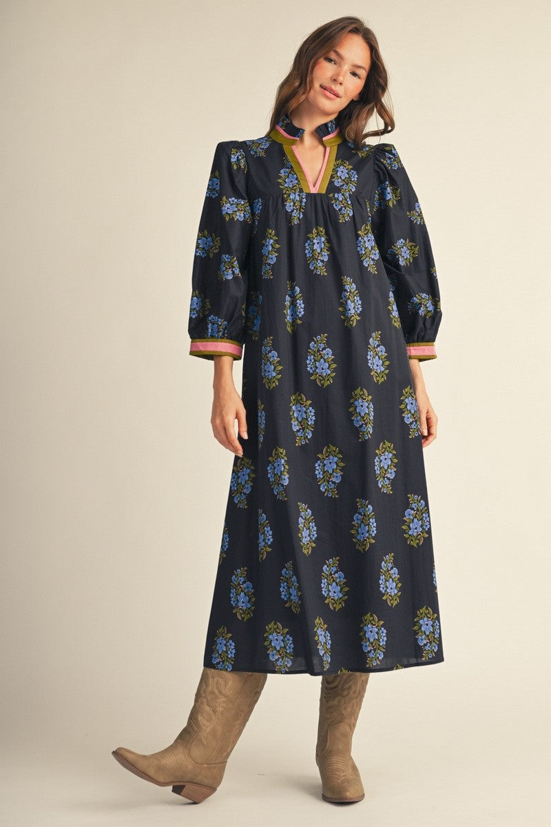 Jodifl Women's Black Floral Midi Dress