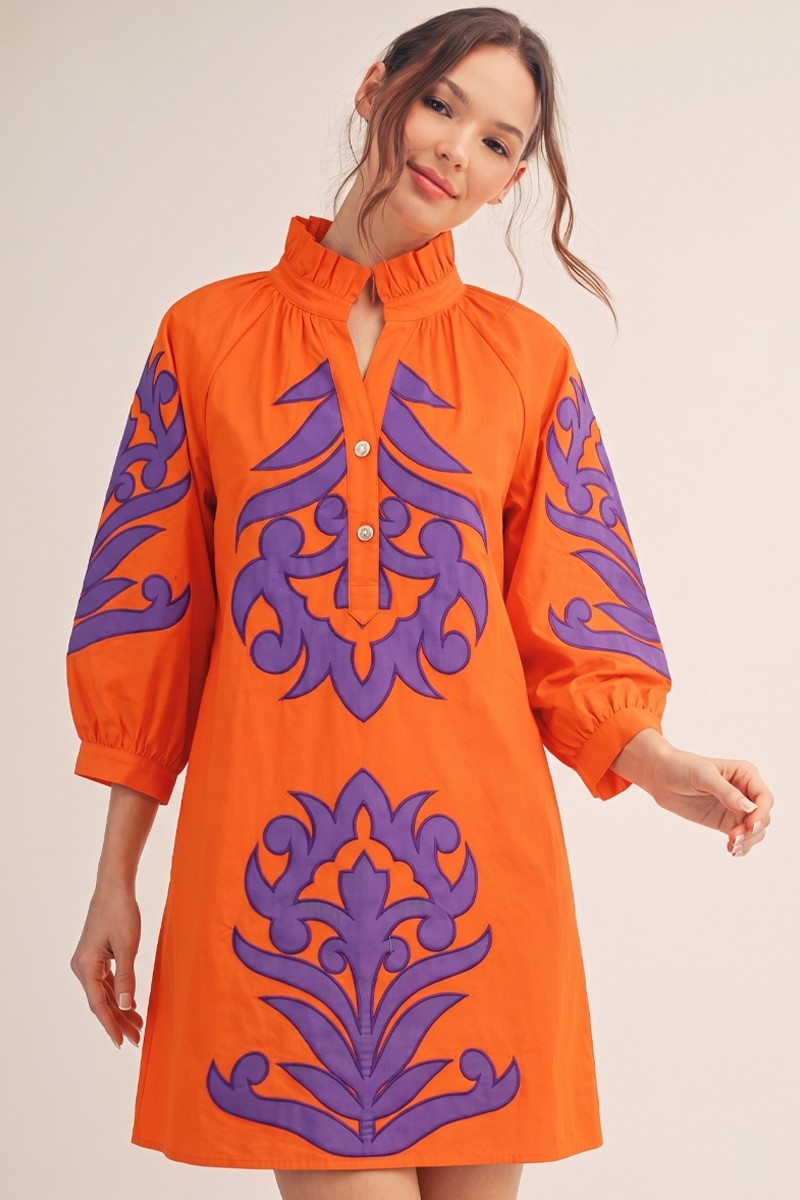 Jodifl Women's Orange & Purple Baroque Shift Dress