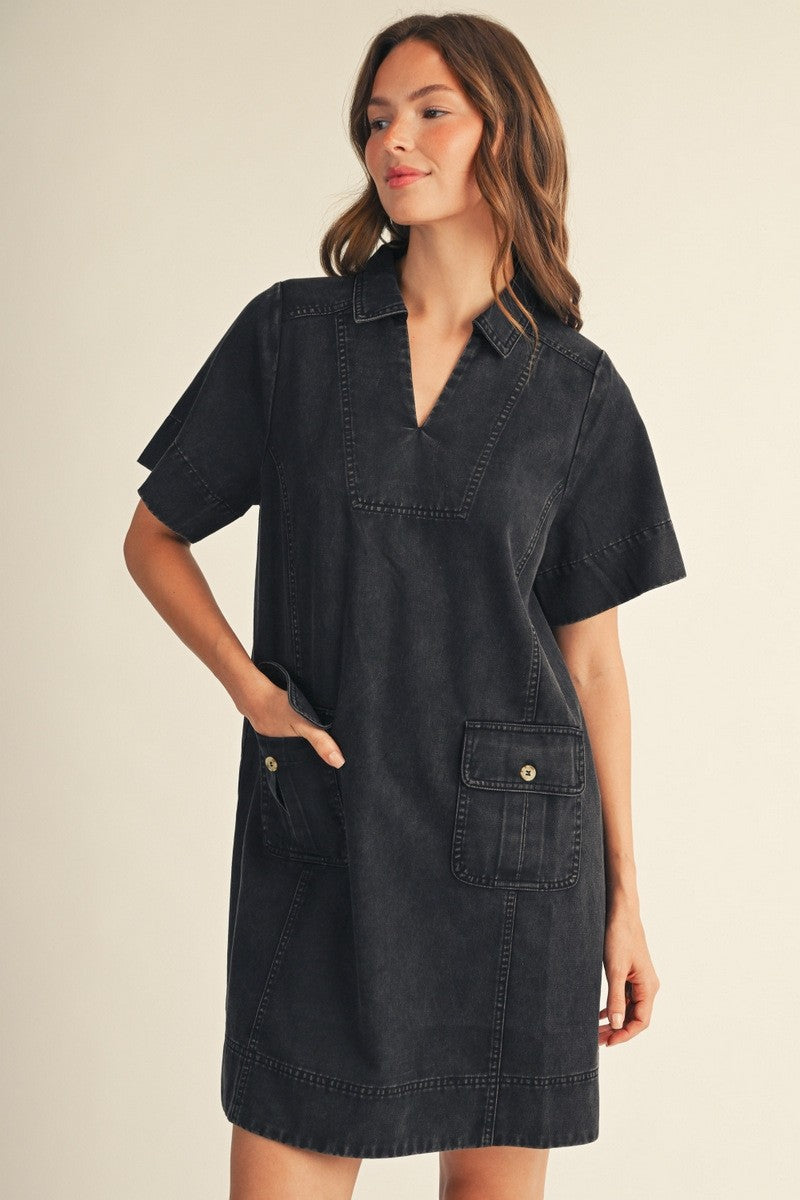 Jodifl Women's Black Garment Washed Shift Dress