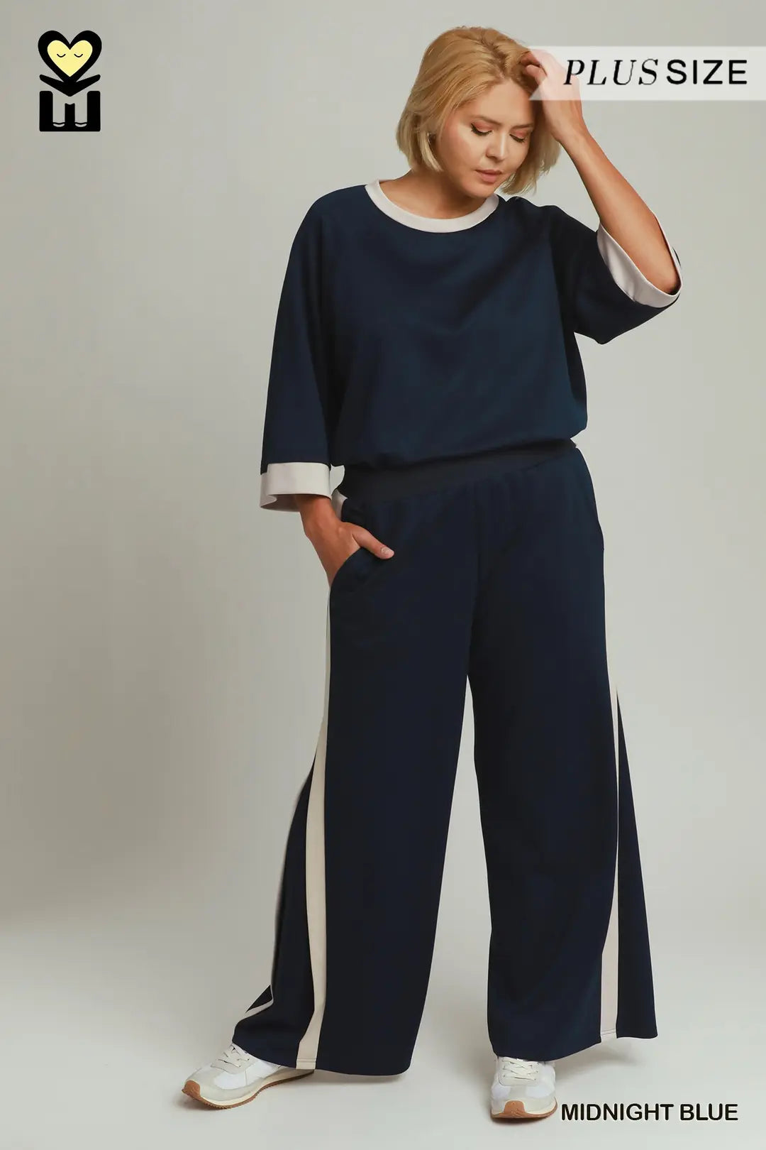 Umgee Plus Size Women's Colorblock Straight Pants
