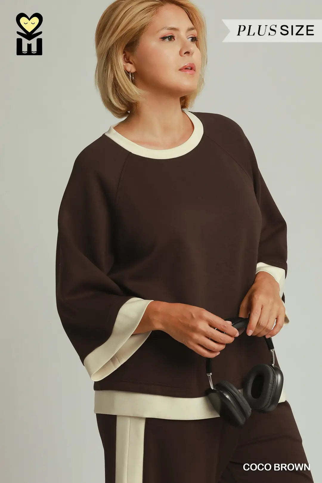 Umgee Plus Size Women's Colorblock Crewneck Top