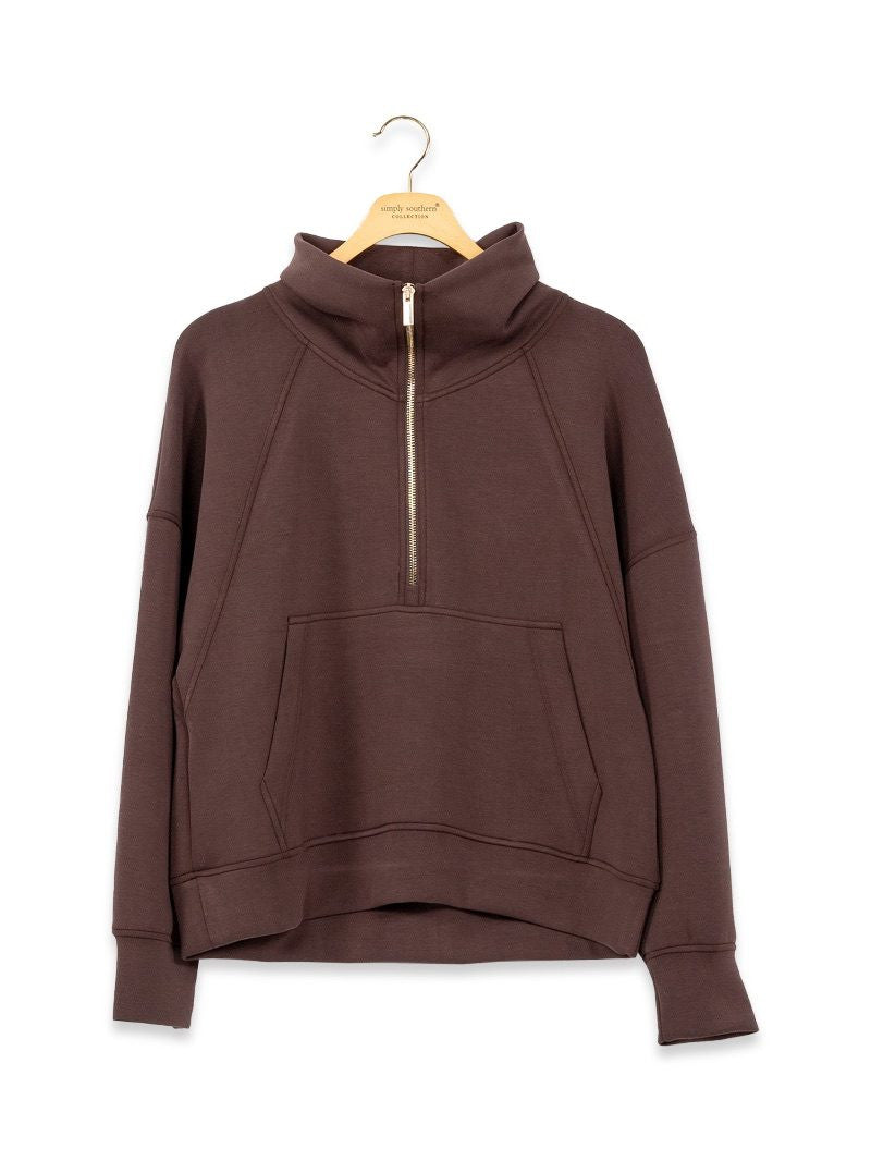 Simply Southern Women's Half-Zip Pullover - Coffee