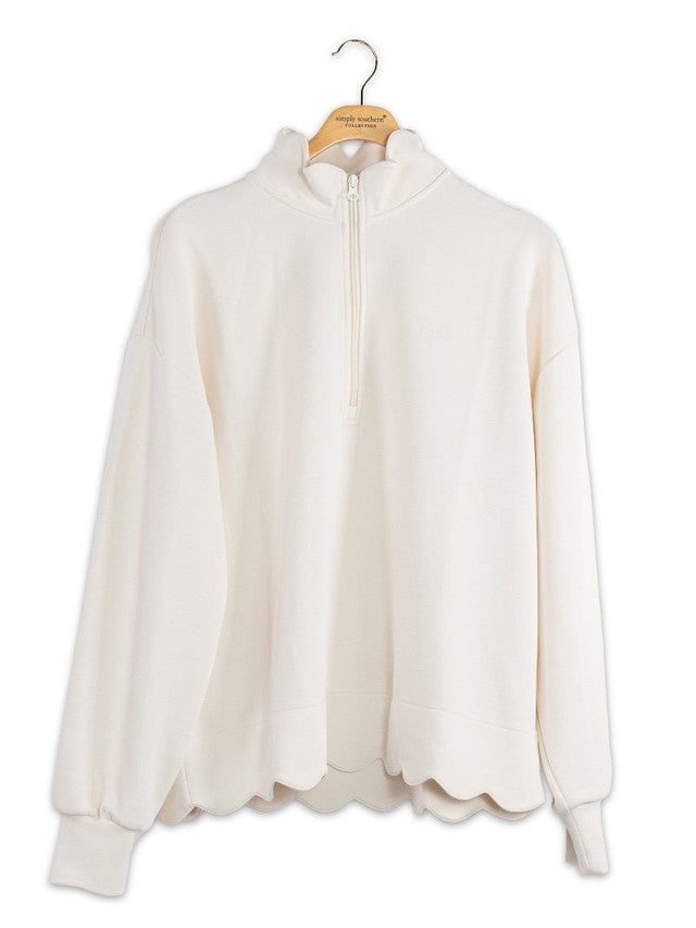 Simply Southern Women's Scallop Plunge Pullover - Ivory