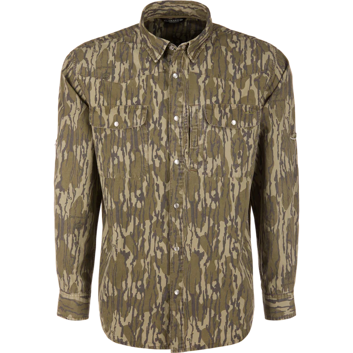 Drake Men's Cinco Ranch Western Solid Acid Wash Long Sleeve Shirt