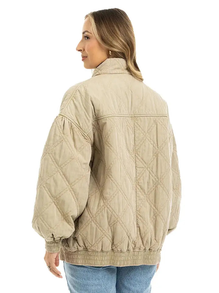 Katydid Women's Beige Garment Washed Oversized Jacket