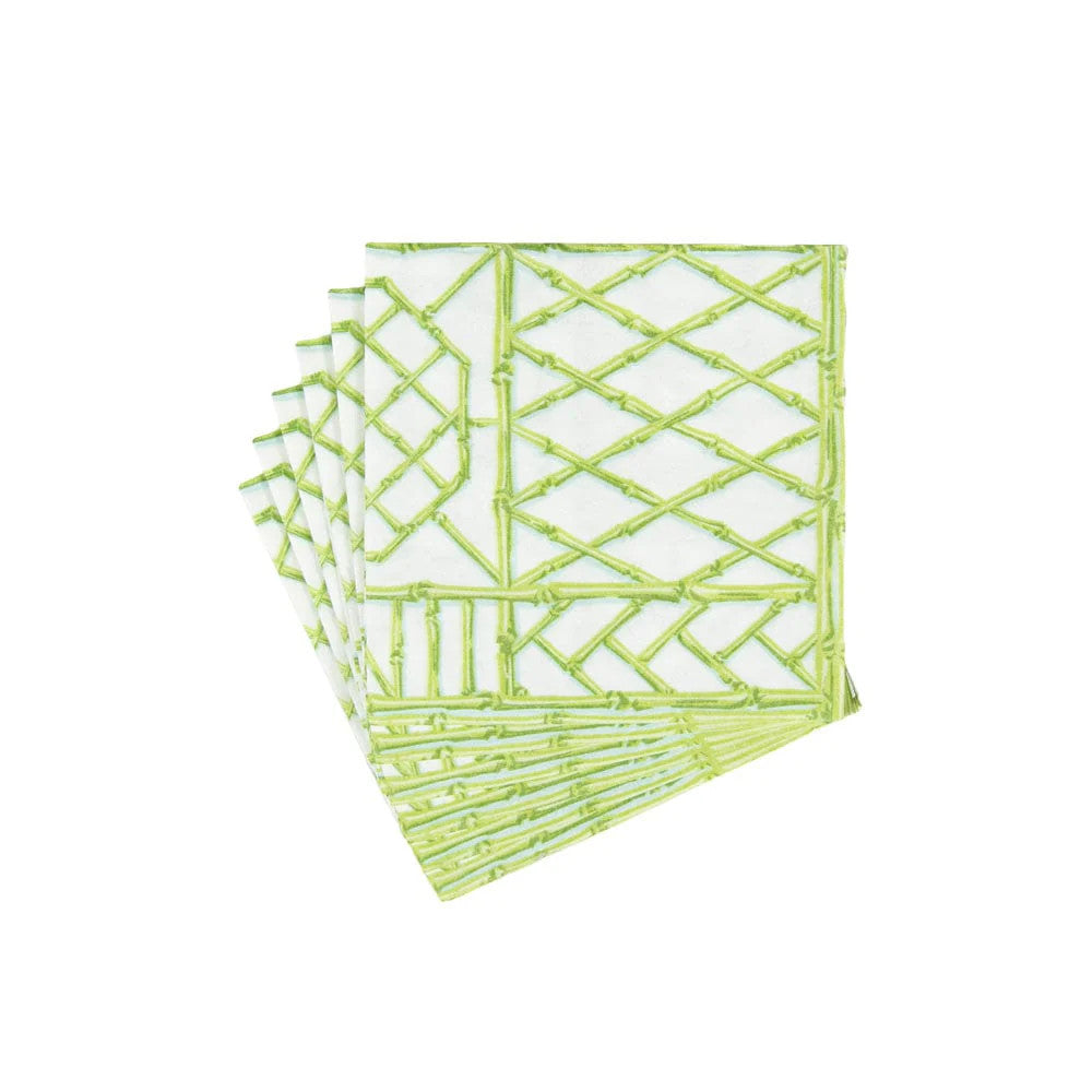 Caspari Bamboo Screen Moss Green Cocktail Napkin
