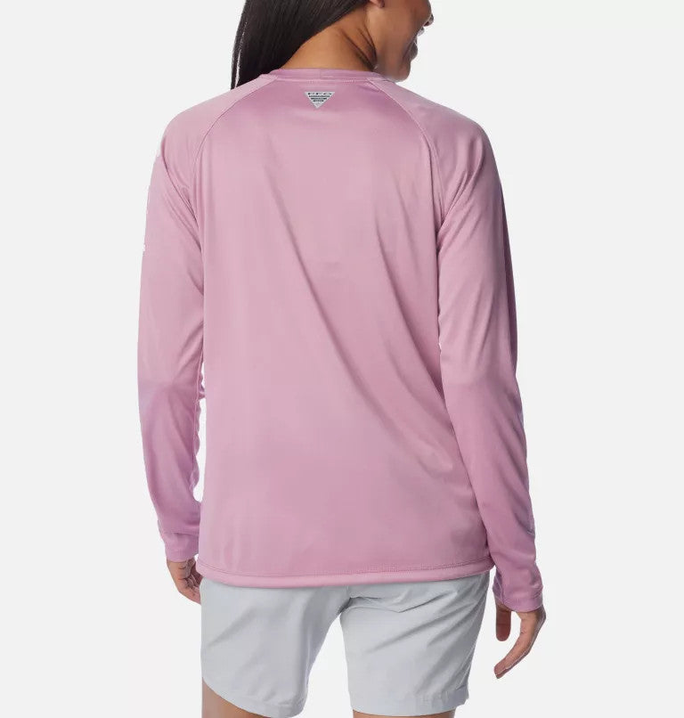 Columbia Women's Tidal Tee PFG Heather Long Sleeve - Minuet Heather, White Logo