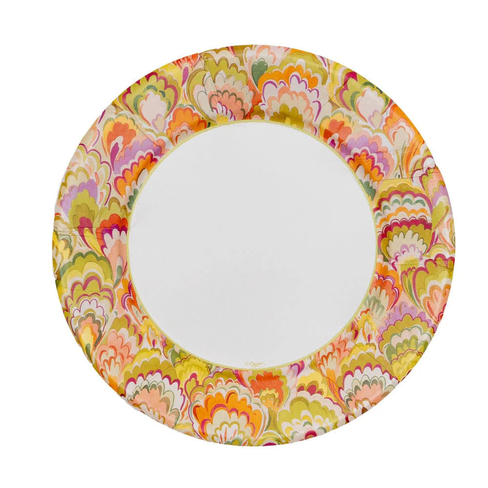 Caspari Marbled Ceramica Raspberry/Chartreuse Dinner Plates