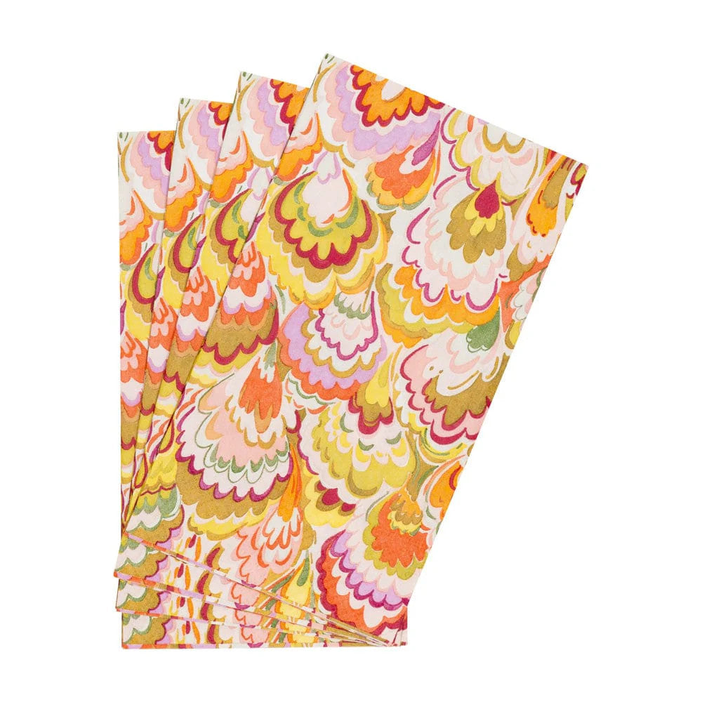 Caspari Marbled Ceramica Raspberry & Chartreuse Guest Towel Napkins