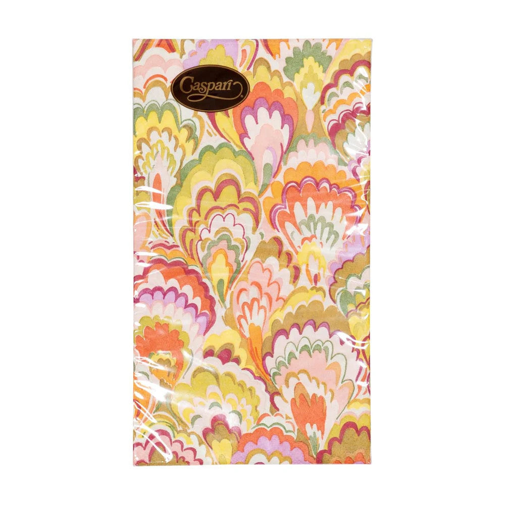 Caspari Marbled Ceramica Raspberry & Chartreuse Guest Towel Napkins