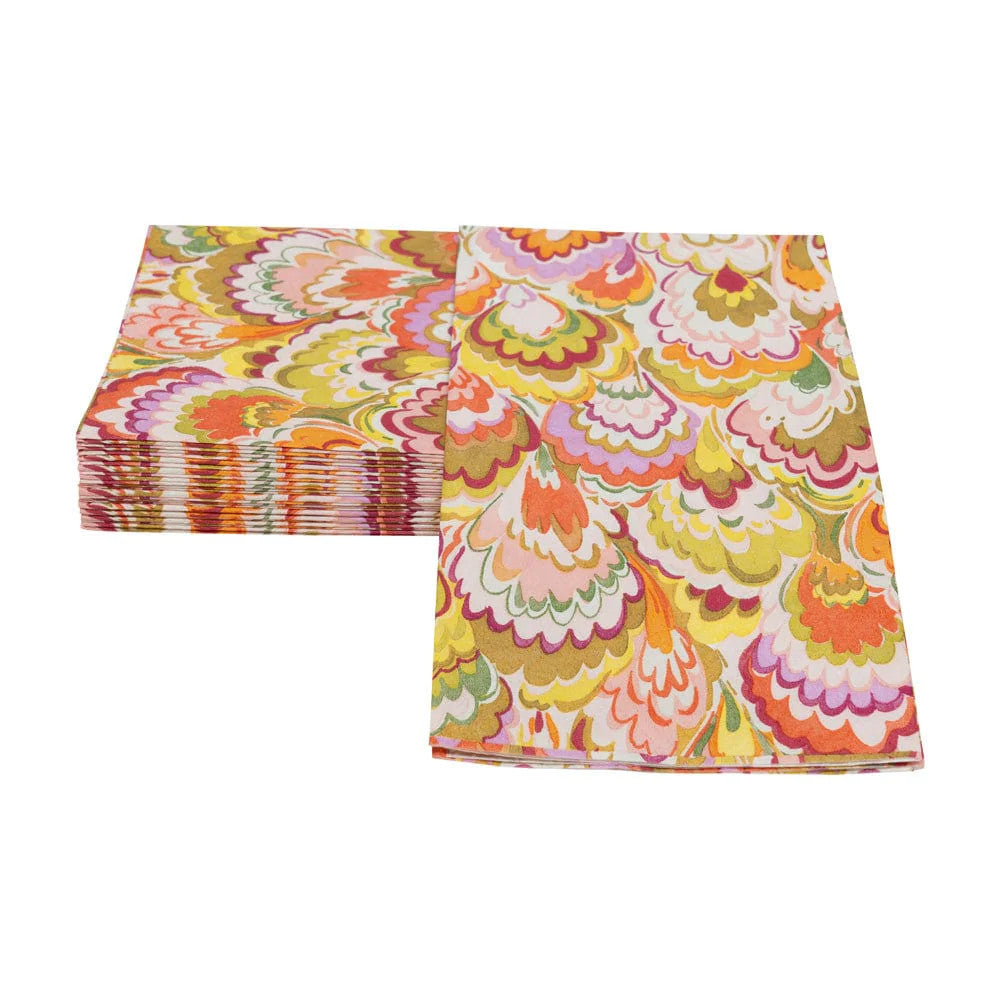 Caspari Marbled Ceramica Raspberry & Chartreuse Guest Towel Napkins