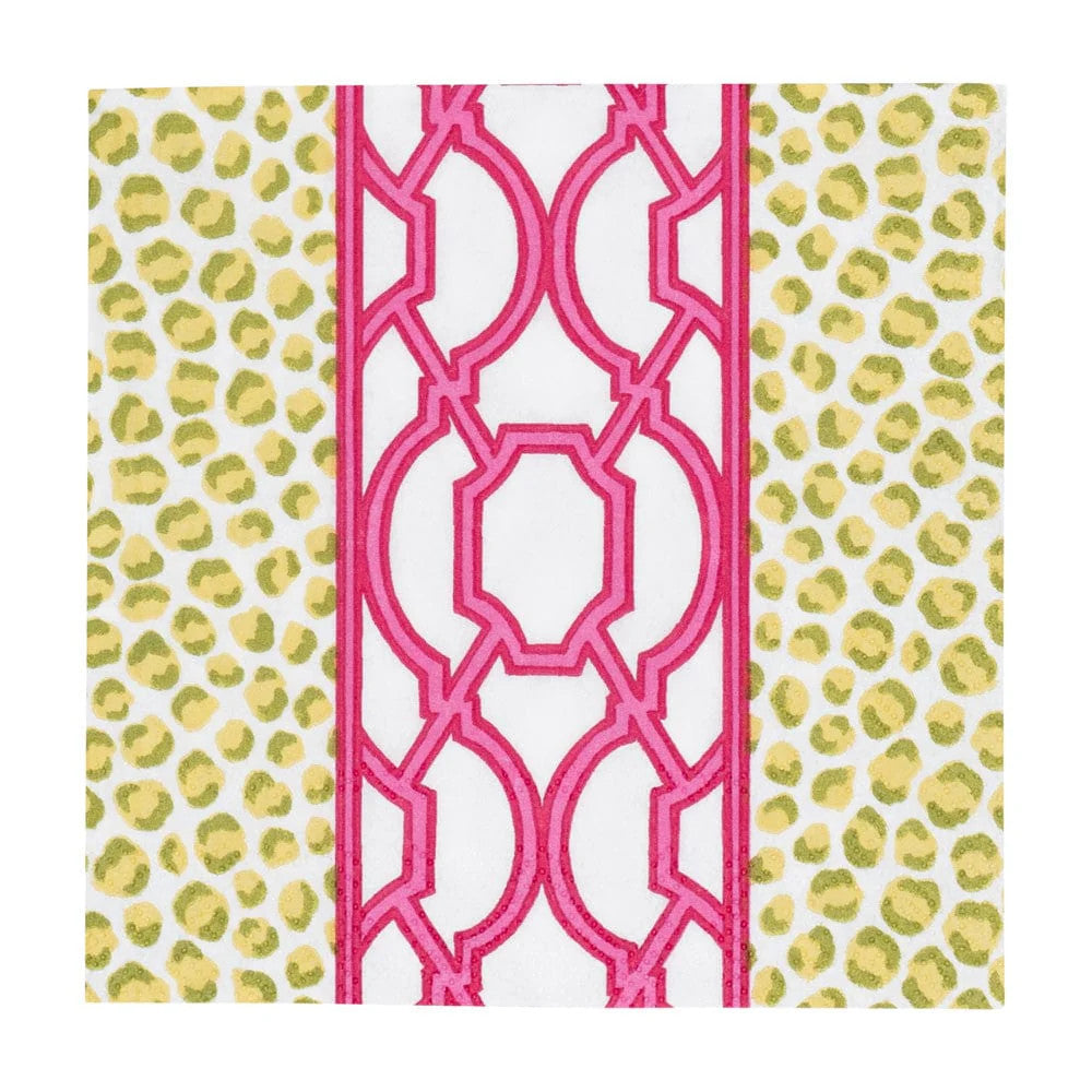 Caspari Knots And Spots Green & Fuchsia Cocktail Napkins