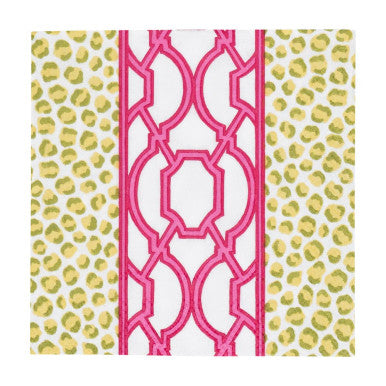 Caspari Knots And Spots Green & Fuchsia Cocktail Napkins