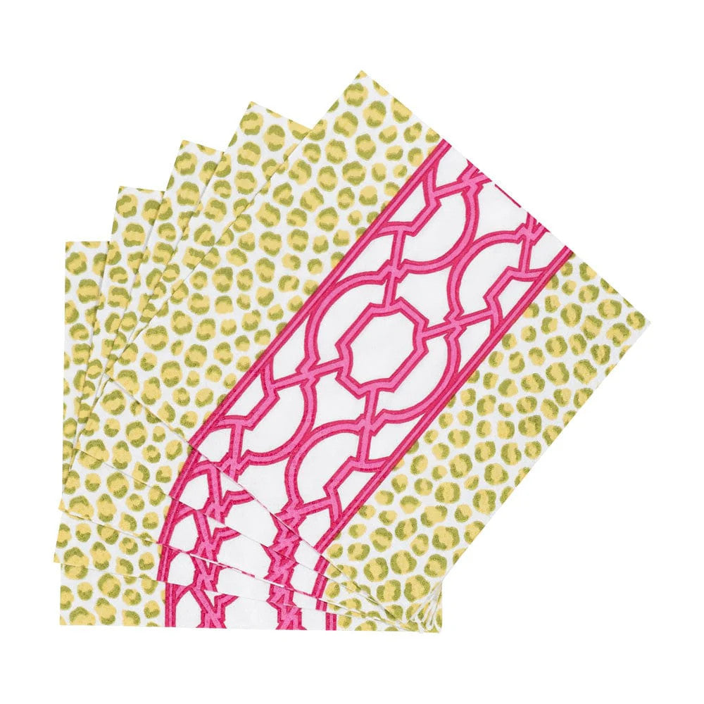 Caspari Knots And Spots Green & Fuchsia Cocktail Napkins