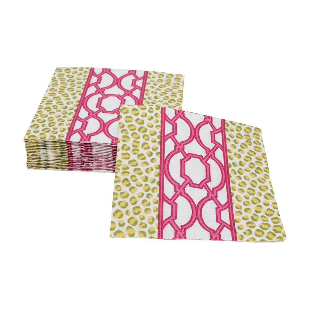 Caspari Knots And Spots Green & Fuchsia Cocktail Napkins