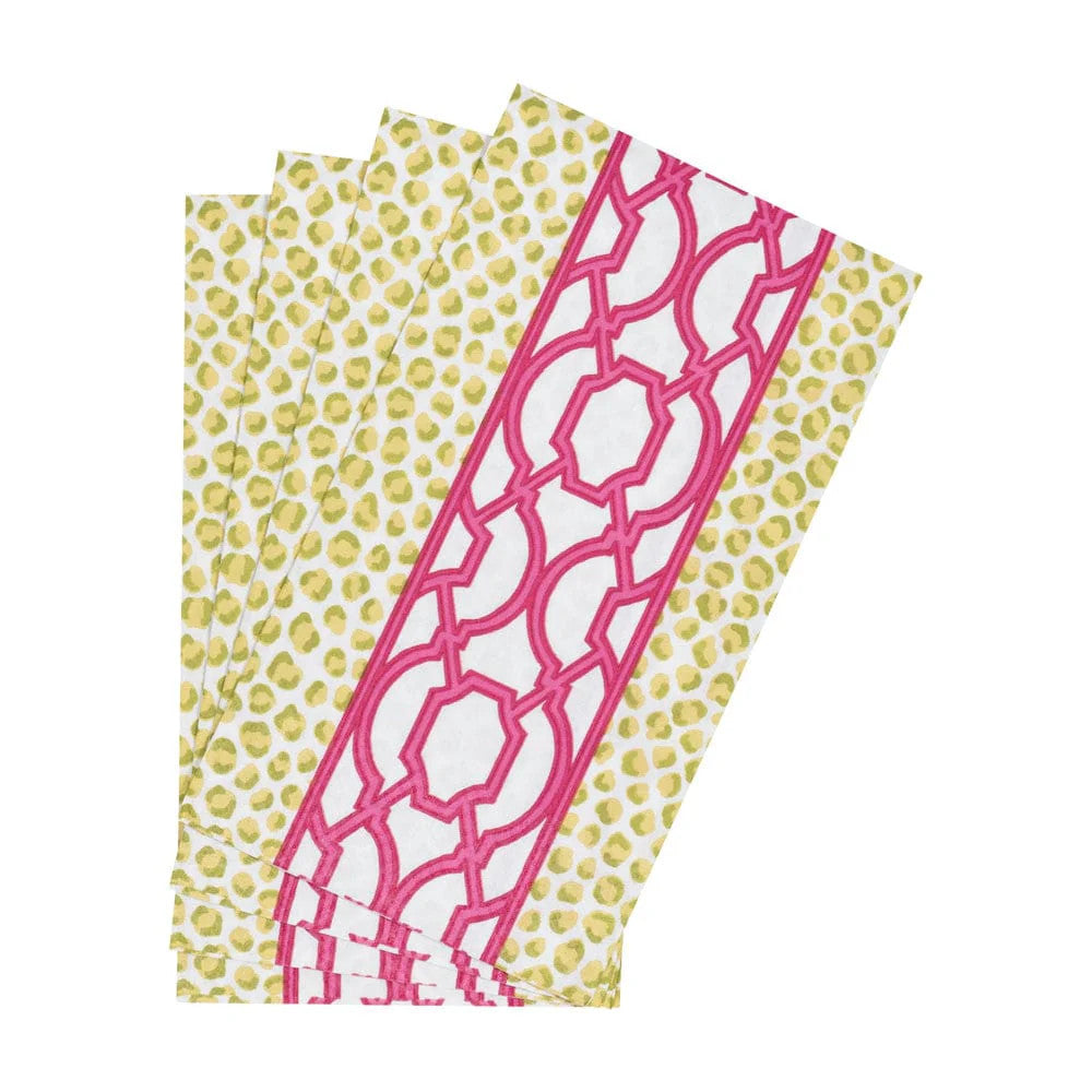 Caspari Knots And Spots Green/Fuchsia Guest Towel
