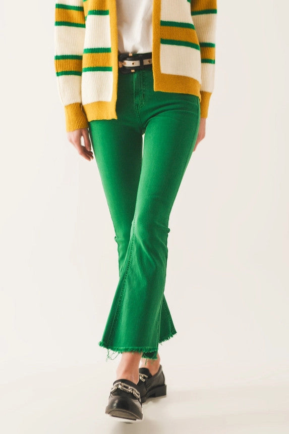 Q2 Women's Flare Jeans - Bright Green