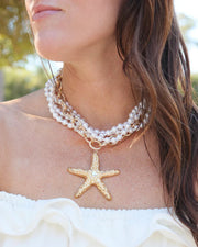 Caroline Hill Castine Pearl Starfish Layered Necklace Gold