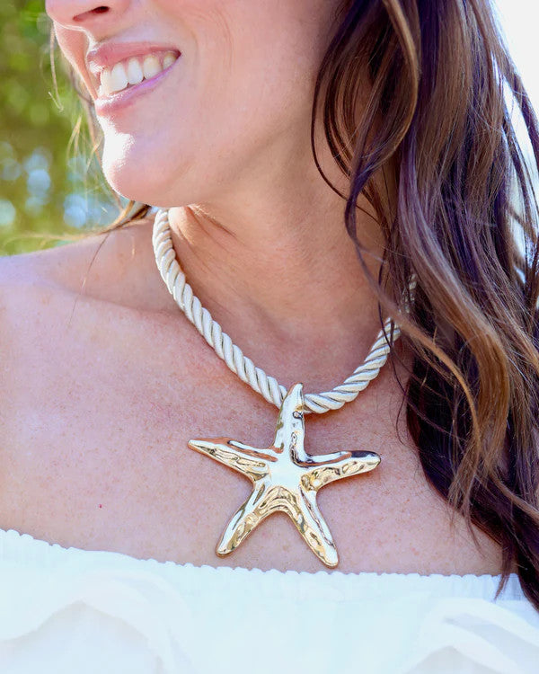 Caroline Hill Grand Haven Starfish Cord Necklace Gold