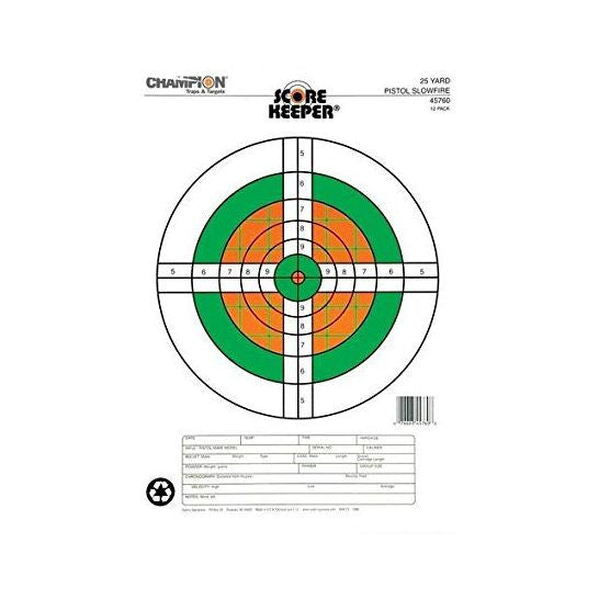Champion Scorekeeper 25 Yard Slowfire Fluorescent Pistol Target, 12 Pack