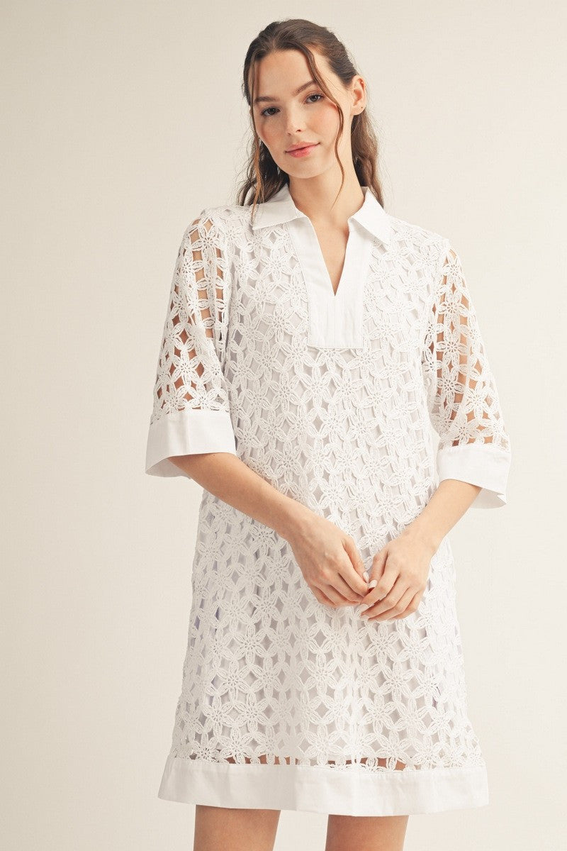 Jodifl Women's White Crochet Shift Dress