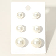 Sensibling Smaller 3Pairs - Pearl Stud Earring Set - Cream