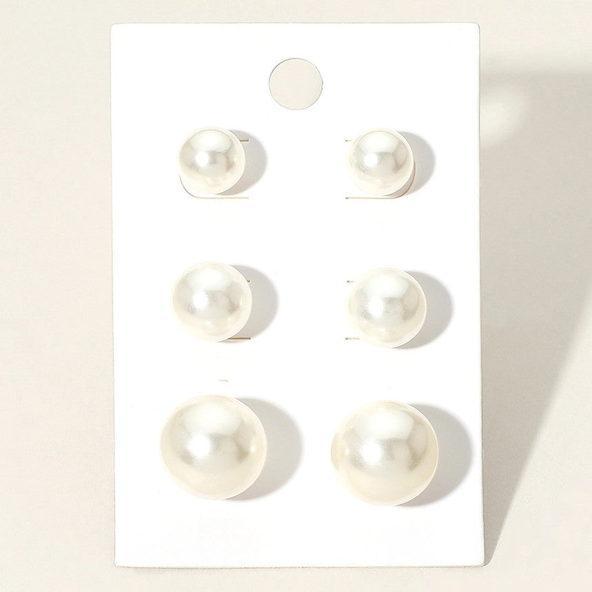 Sensibling Smaller 3Pairs - Pearl Stud Earring Set - Cream