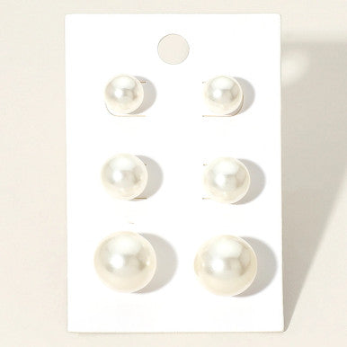 Sensibling Smaller 3Pairs - Pearl Stud Earring Set - Cream