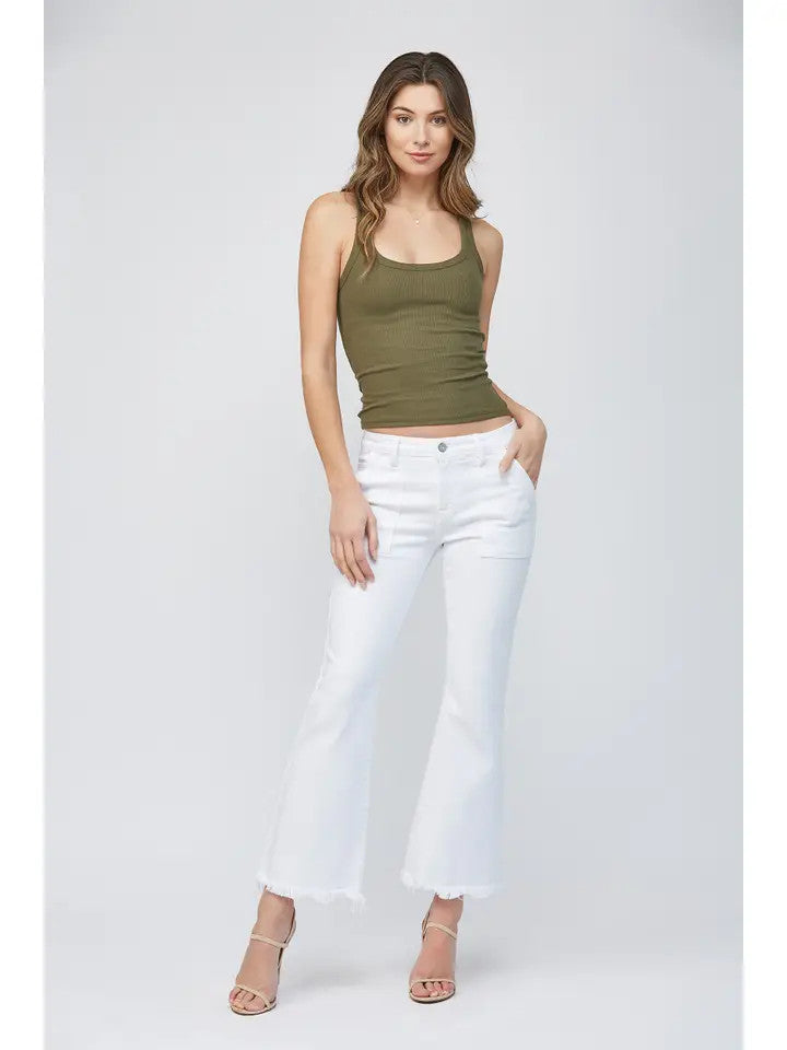 Hidden Jeans Women's White Cargo Pocket Cropped Flare