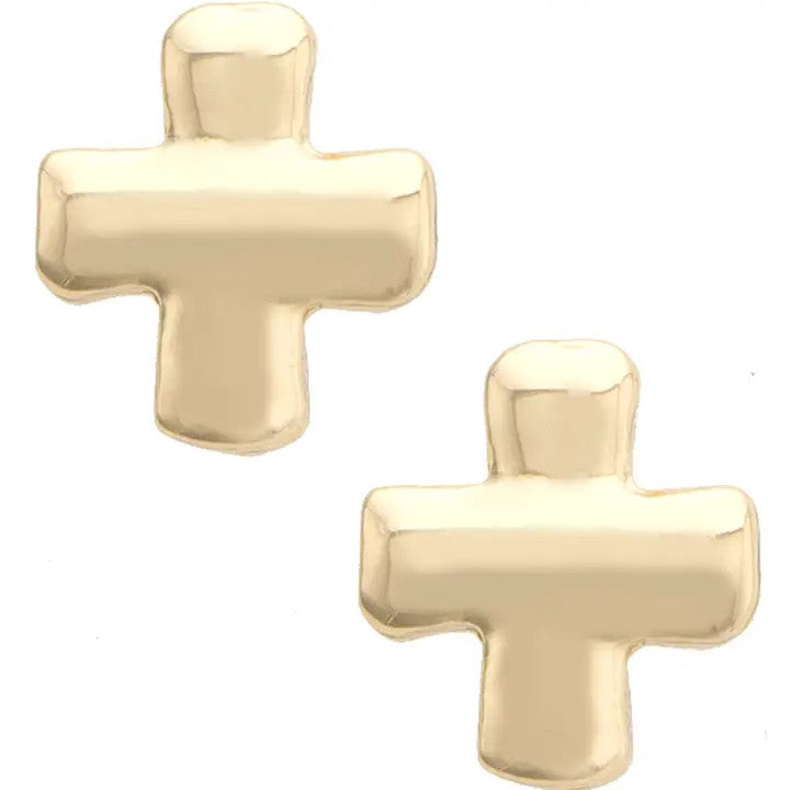 Canvas Belle Square Cross Stud Earrings - Shiny Gold
