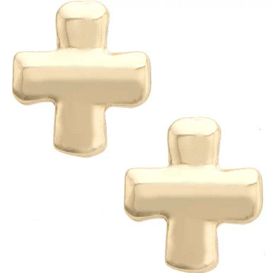 Canvas Belle Square Cross Stud Earrings - Shiny Gold