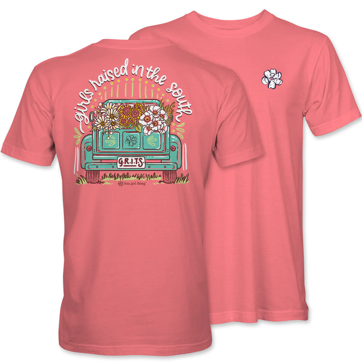It's a Girl Thing GRITS Truck Tee - Coral