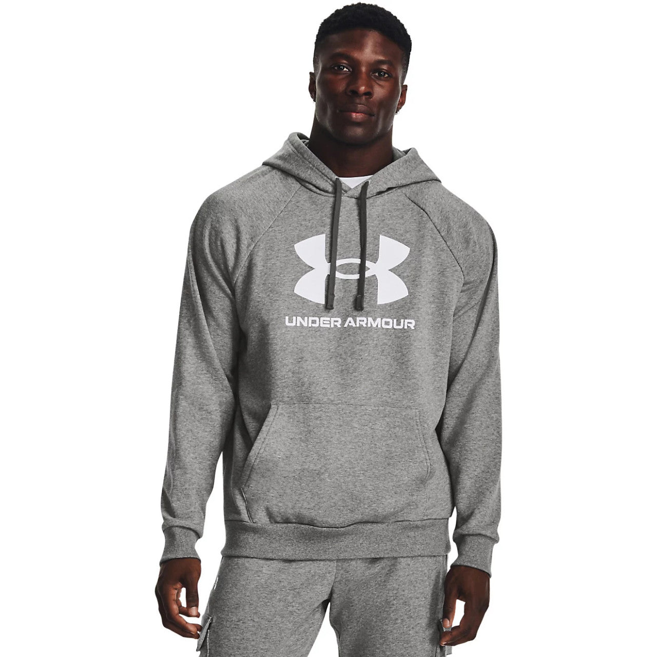 Under Armour Men's Rival Fleece Logo Hoodie - Castlerock Light Heather/White