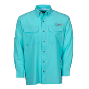 Bimini Bay Flats V Men's Long Sleeve Shirt Featuring BloodGuard Plus - Aqua