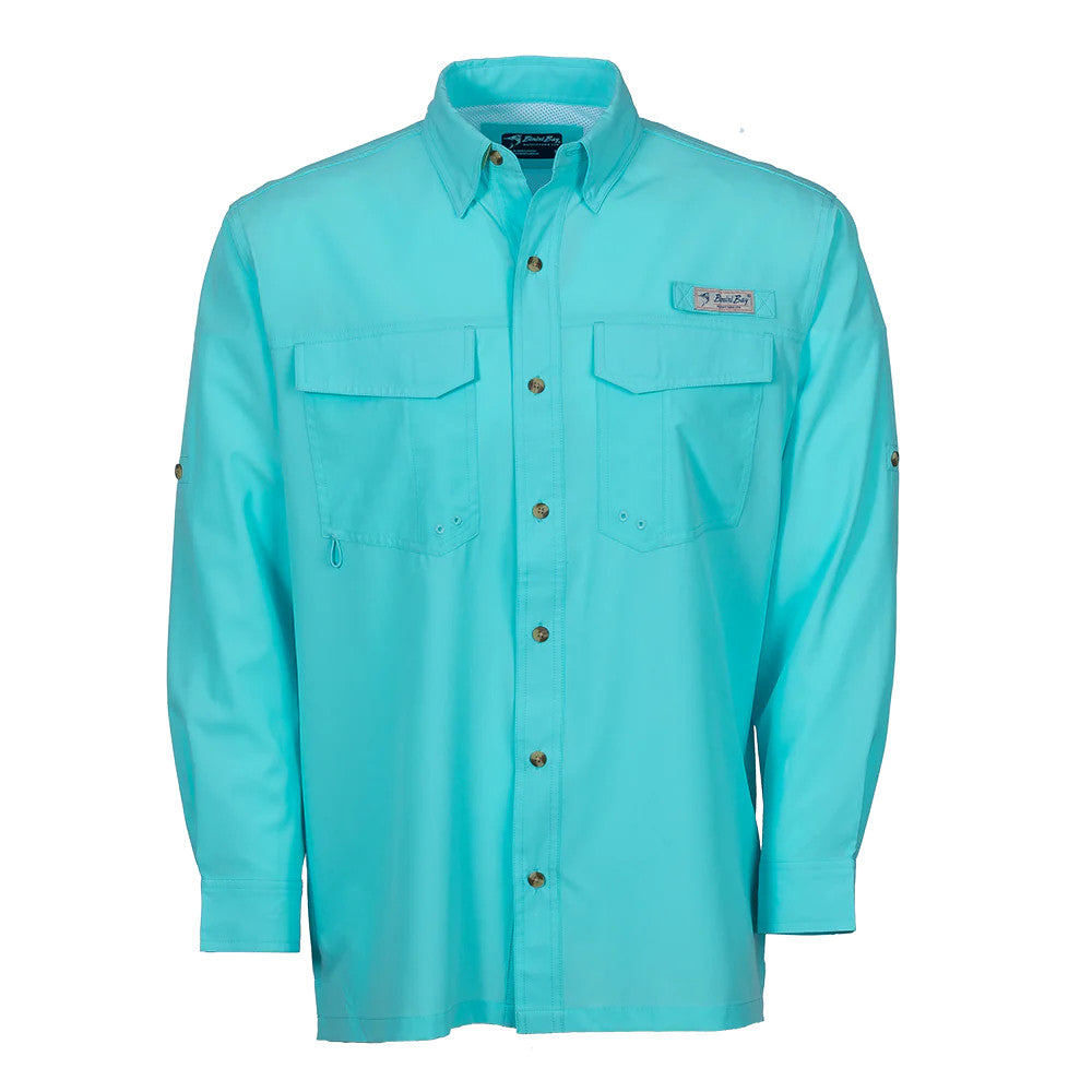 Bimini Bay Flats V Men's Long Sleeve Shirt Featuring BloodGuard Plus - Aqua