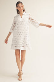Jodifl Women's White Crochet Shift Dress