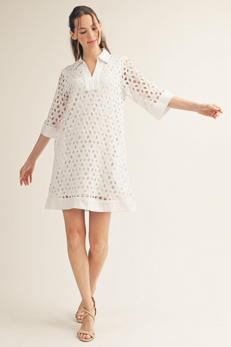 Jodifl Women's White Crochet Shift Dress
