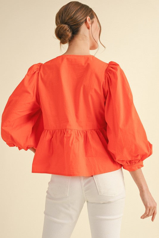 Jodifl Bow Ties Peplum 3/4 Sleeves Top - Orange