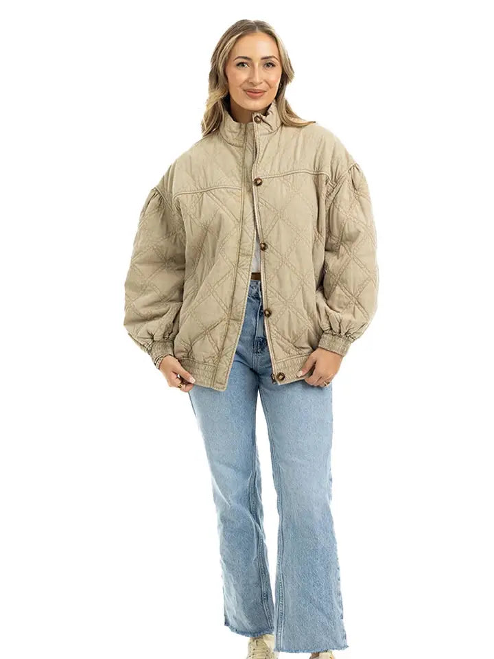 Katydid Women's Beige Garment Washed Oversized Jacket