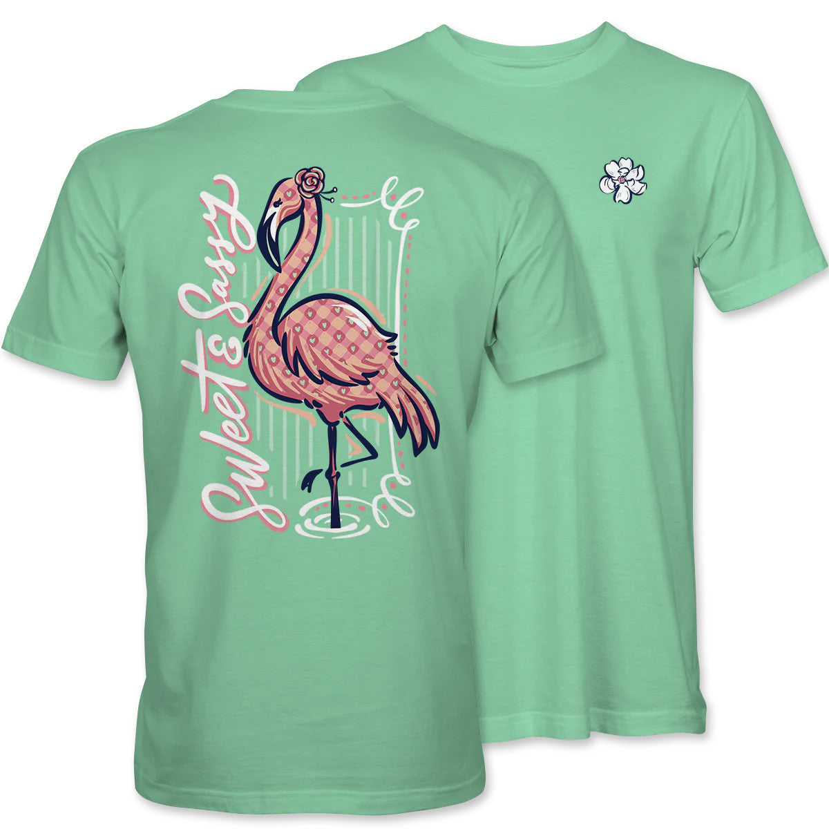 Itsa Girl Thing Women's Sweet Sassy Flamingo Tee - Mint