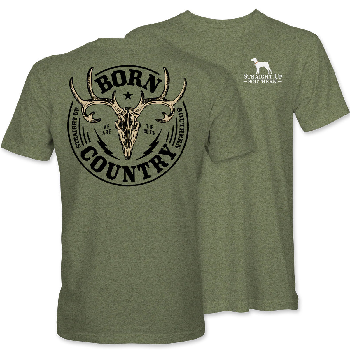 Straight Up Southern Men's Born Country Tee - Military Green