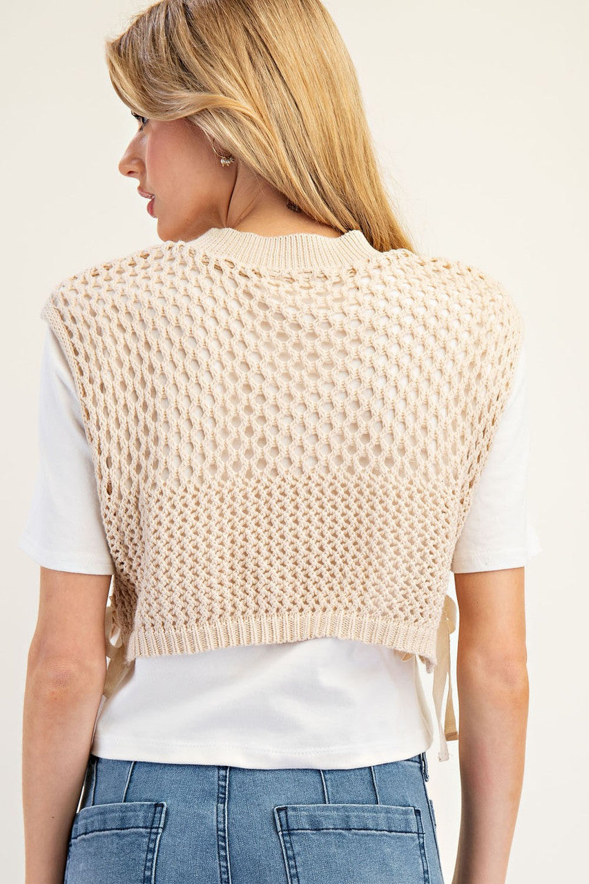 eesome Layered Textured Knit Cropped Vest Top - Bone