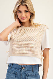 eesome Layered Textured Knit Cropped Vest Top - Bone