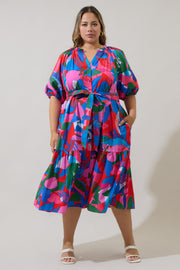 Sugar Lips Plus Size Women's Exene Floral Wynette Tiered Midi Dress