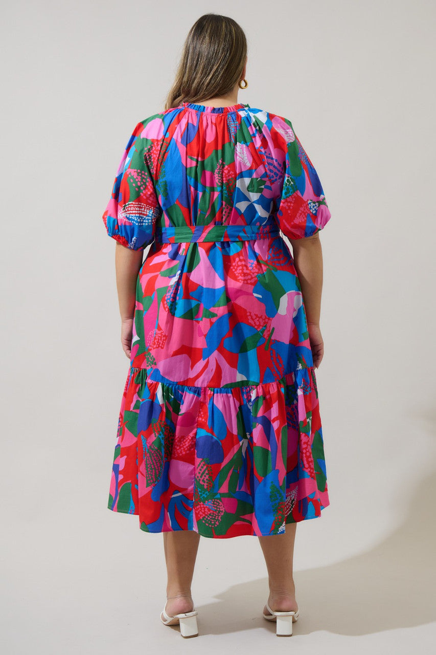 Sugar Lips Plus Size Women's Exene Floral Wynette Tiered Midi Dress