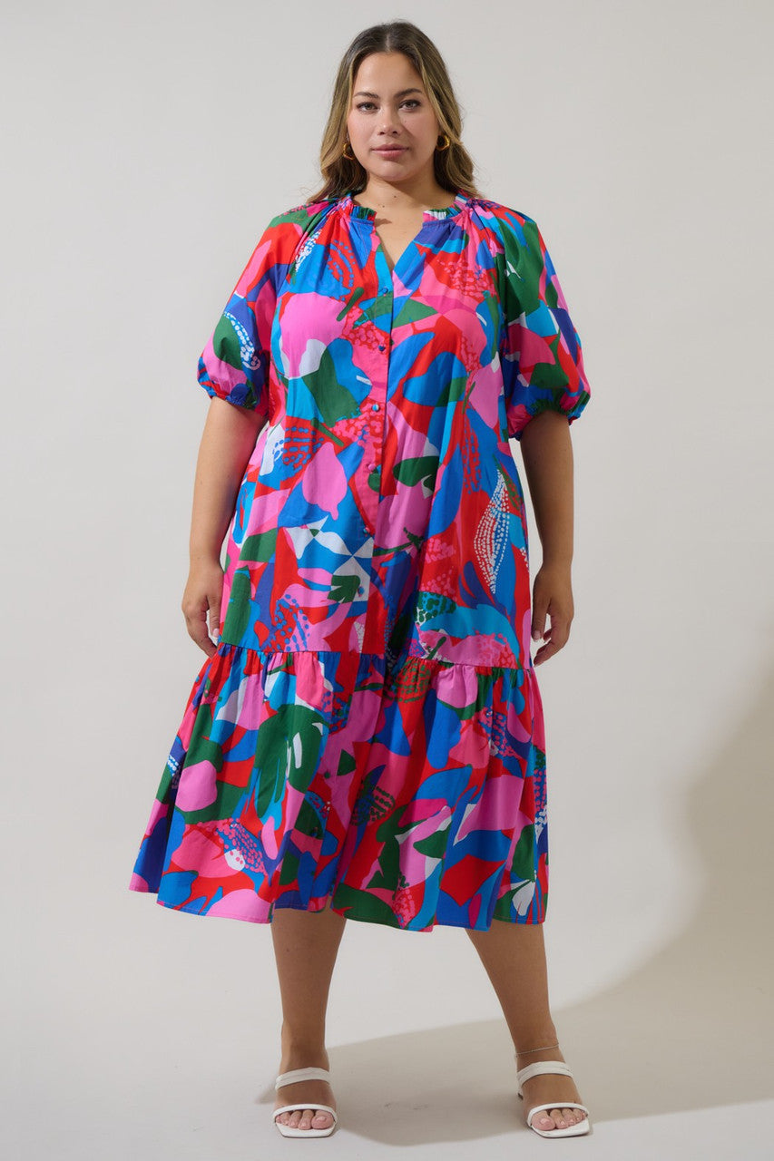 Sugar Lips Plus Size Women's Exene Floral Wynette Tiered Midi Dress