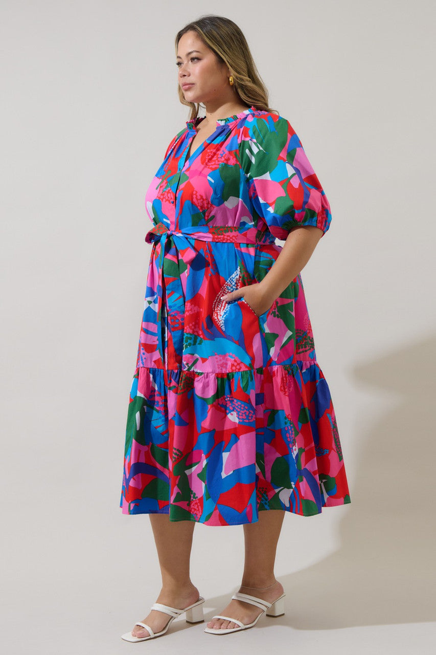 Sugar Lips Plus Size Women's Exene Floral Wynette Tiered Midi Dress